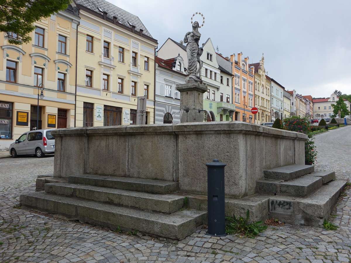 Vimperk, Marienbrunnen am Stadtplatz Namesti Svobody (25.05.2019)