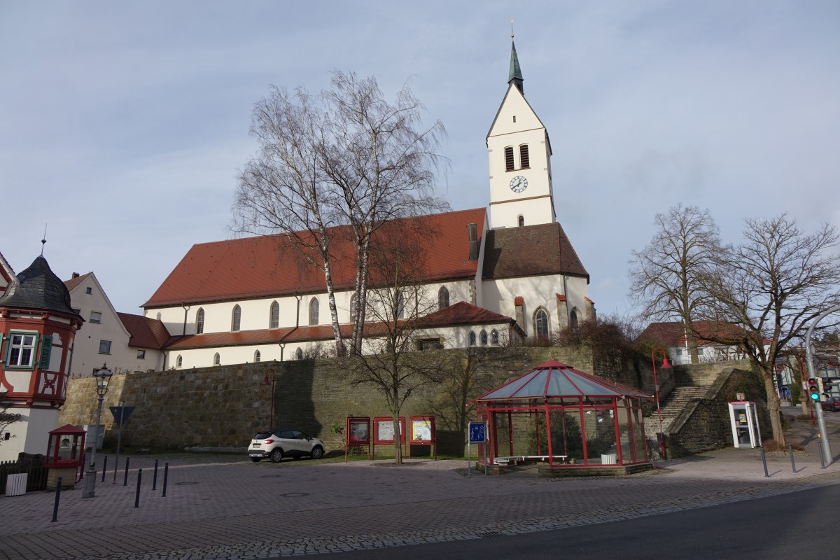Wschenbeuren, St. Johannes Kirche, erbaut bis 1507, neues Langhaus von 1936 bis 1937, gotischer Ostchor (25.12.2014)