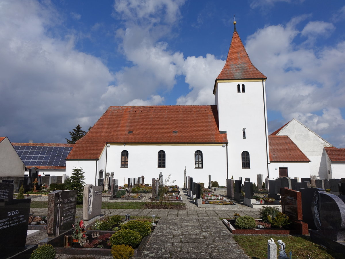 Wagenhofen, kath. Pfarrkirche St. Martin, frhgotische Chorturmkirche, 1937 verlngert (06.03.2016)