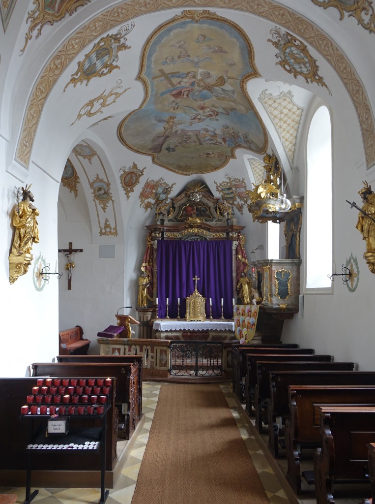 Wald an der Alz, barocker Innenraum der Schlosskapelle St. Erasmus (14.02.2016)