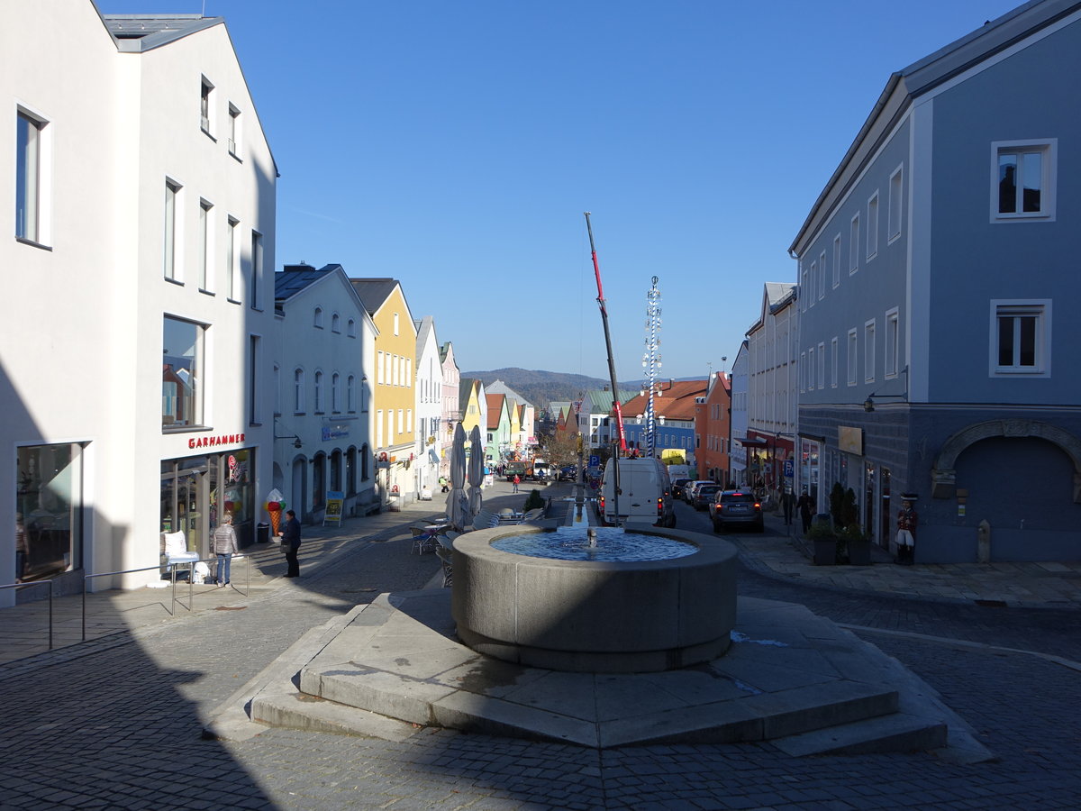 Waldkirchen, Marktbrunnen und Huser am Marktplatz (22.10.2018)