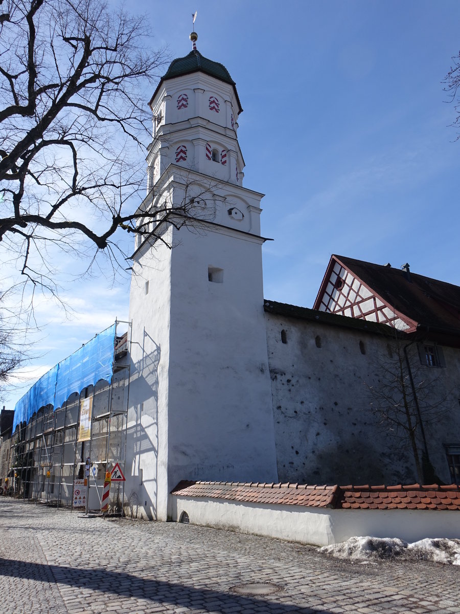 Wangen im Allgäu, Pulverturm am Argenufer, erbaut im 15. Jahrhundert (20.02.2021)