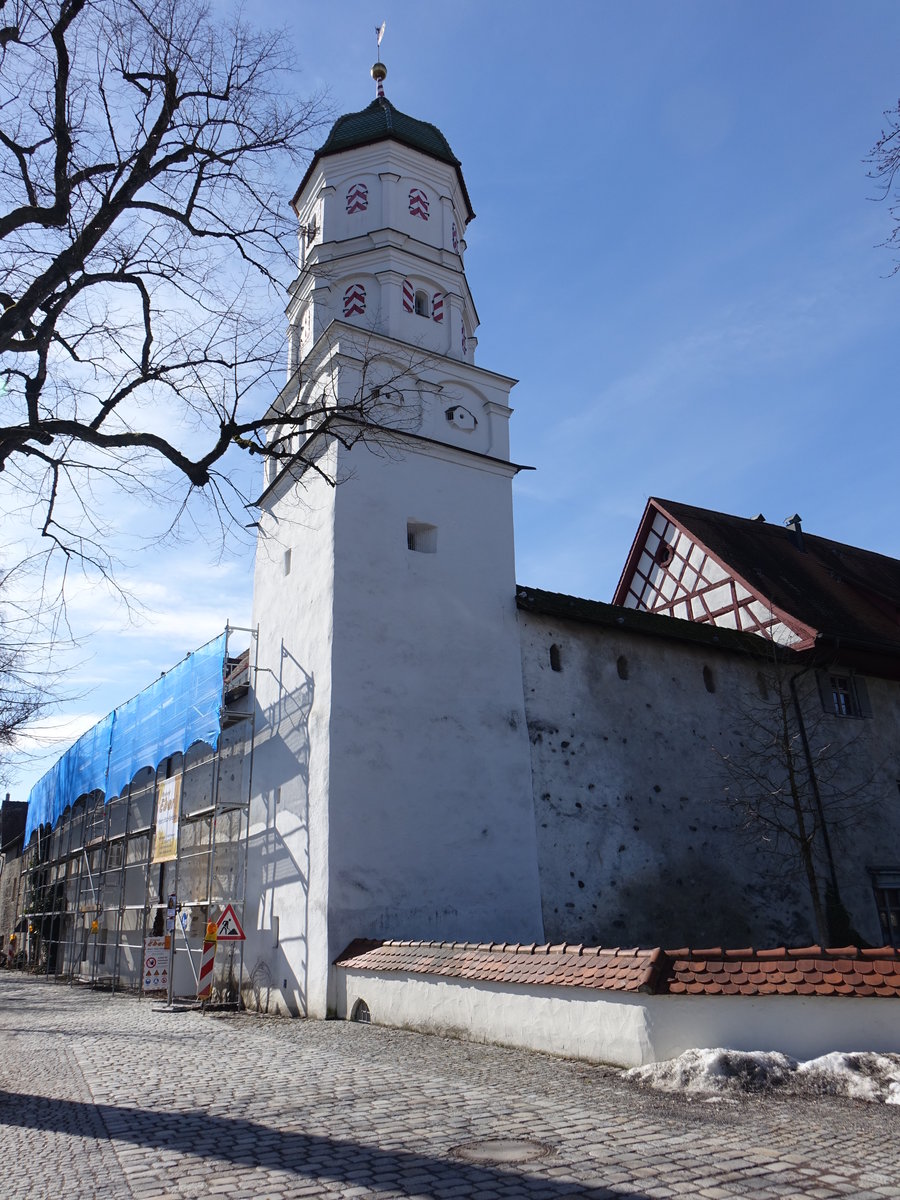 Wangen im Allgu, Pulverturm am Argenufer, erbaut im 15. Jahrhundert (20.02.2021)