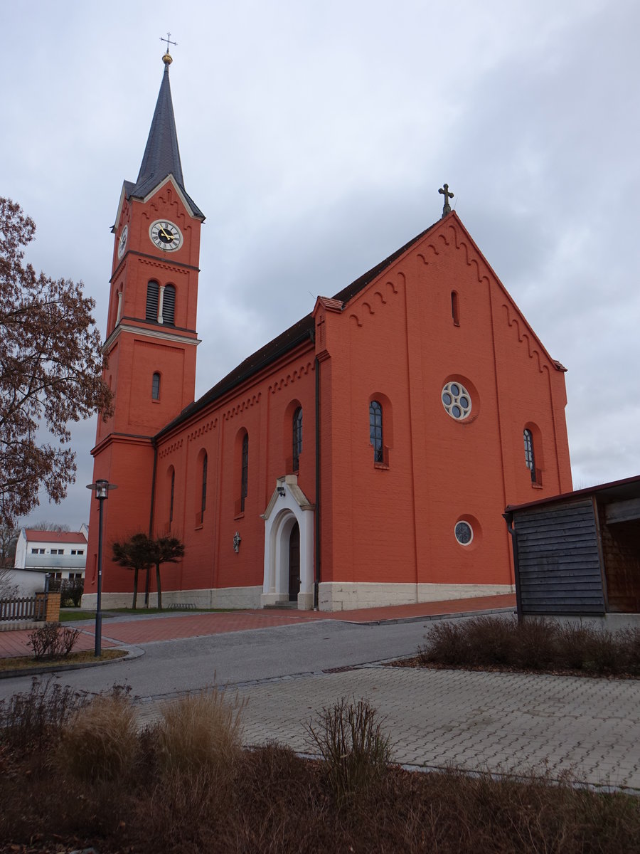 Weichshofen, St. Georg Kirche, neuromanische Kirche erbaut bis 1886 durch Johann Baptist Niedereder (26.12.2016)