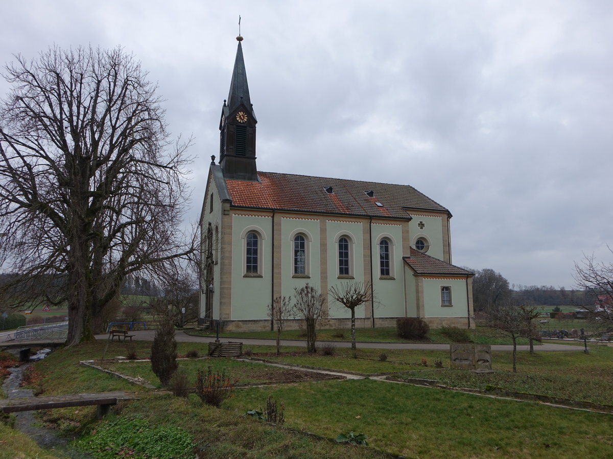Weisweil, kath. Pfarrkirche St. Laurentius, erbaut von 1878 bis 1879 durch L. Engesser (30.12.2018)