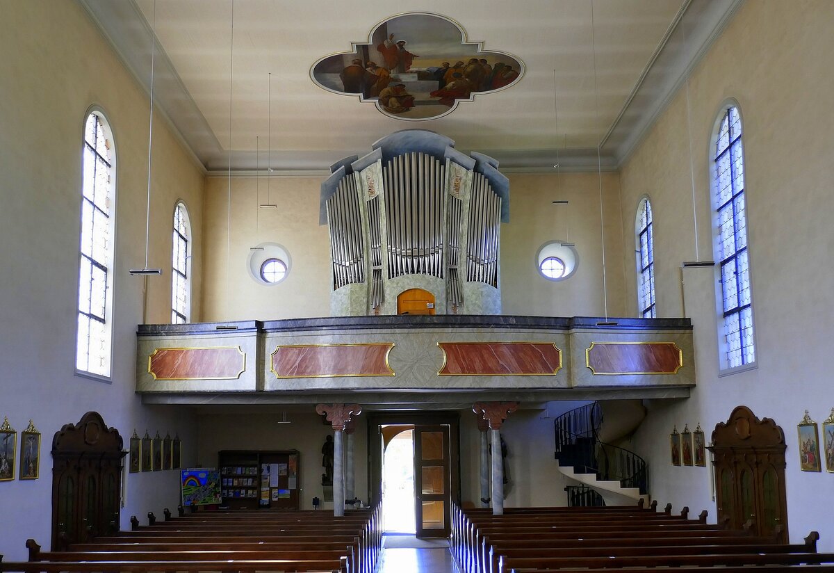 Welschensteinach, Blick zur Empore in der Kirche St.Peter und Paul, mit der Winterhalter-Orgel von 2003, Sept.2021