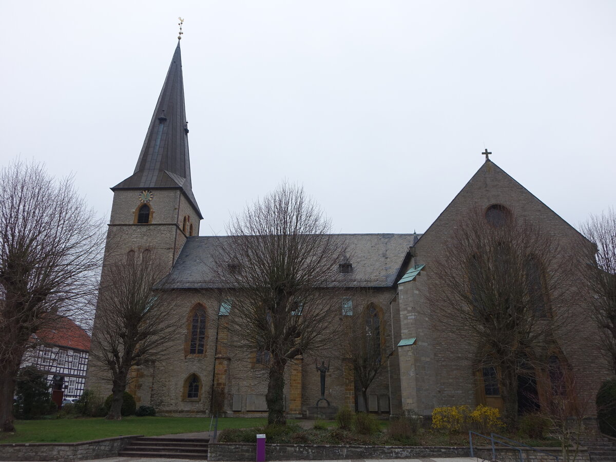 Werther, evangelische St. Jacobi Kirche, gotische Saalkirche aus dem 14. Jahrhundert (21.03.2026)
