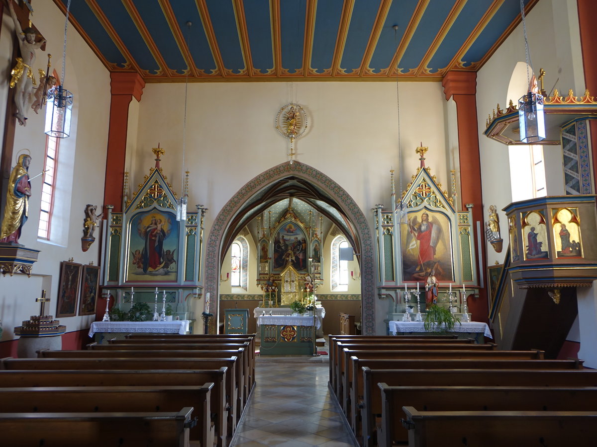 Wettzell, neugotischer Innenraum der kath. Pfarrkirche St. Laurentius (05.11.2017)