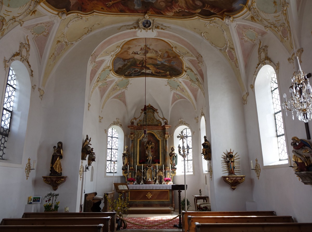 Widdersberg, Innenraum der Pfarrkirche St. Michael, Deckenfresken von Joseph Matthias Ott, Stuck von Thassilo Zpfs (12.04.2015)