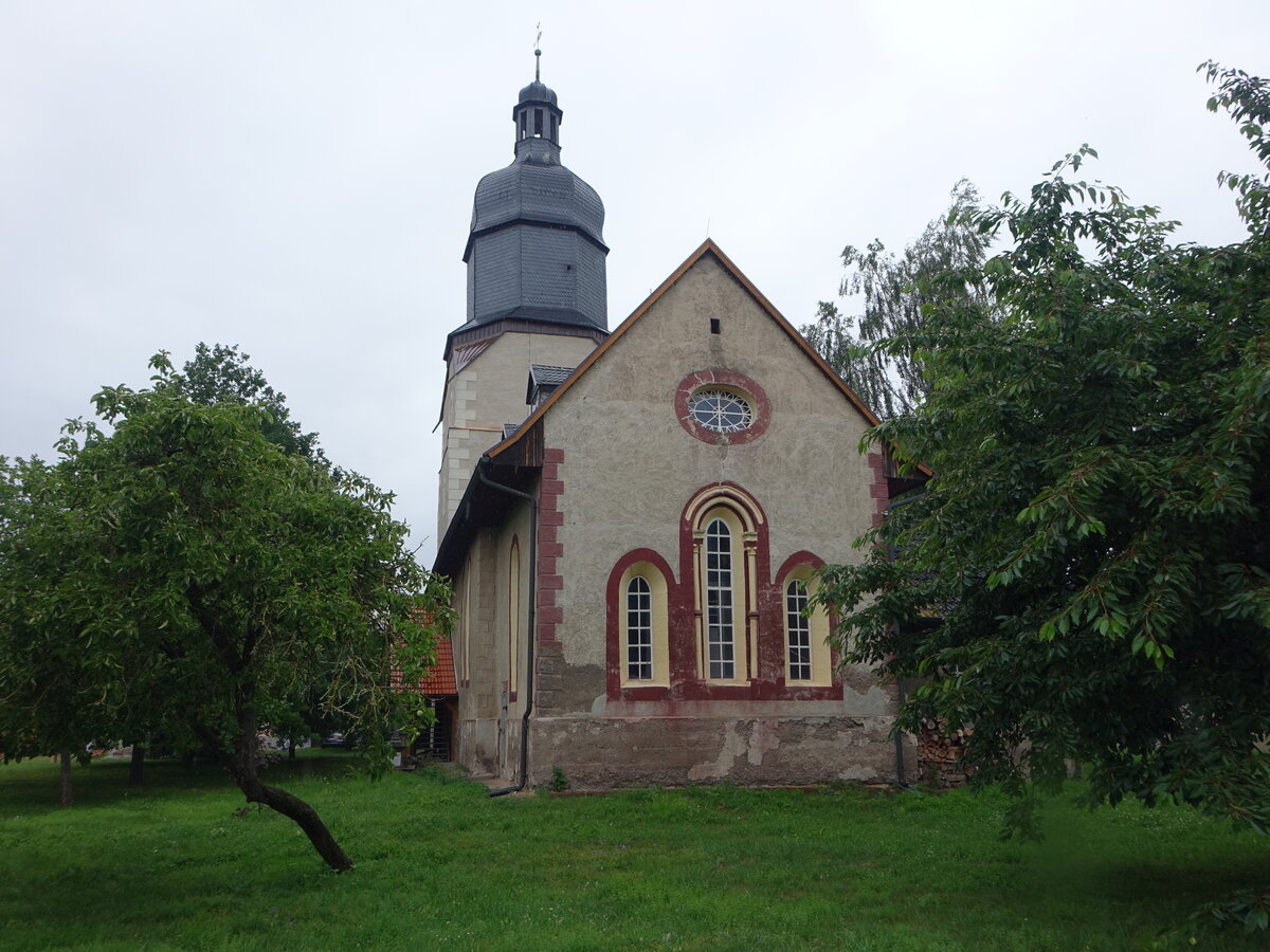 Windehausen, evangelische St. gidius Kirche, Saalkirche aus verputzten Bruchsteinen, erbaut 1725 (30.06.2023)