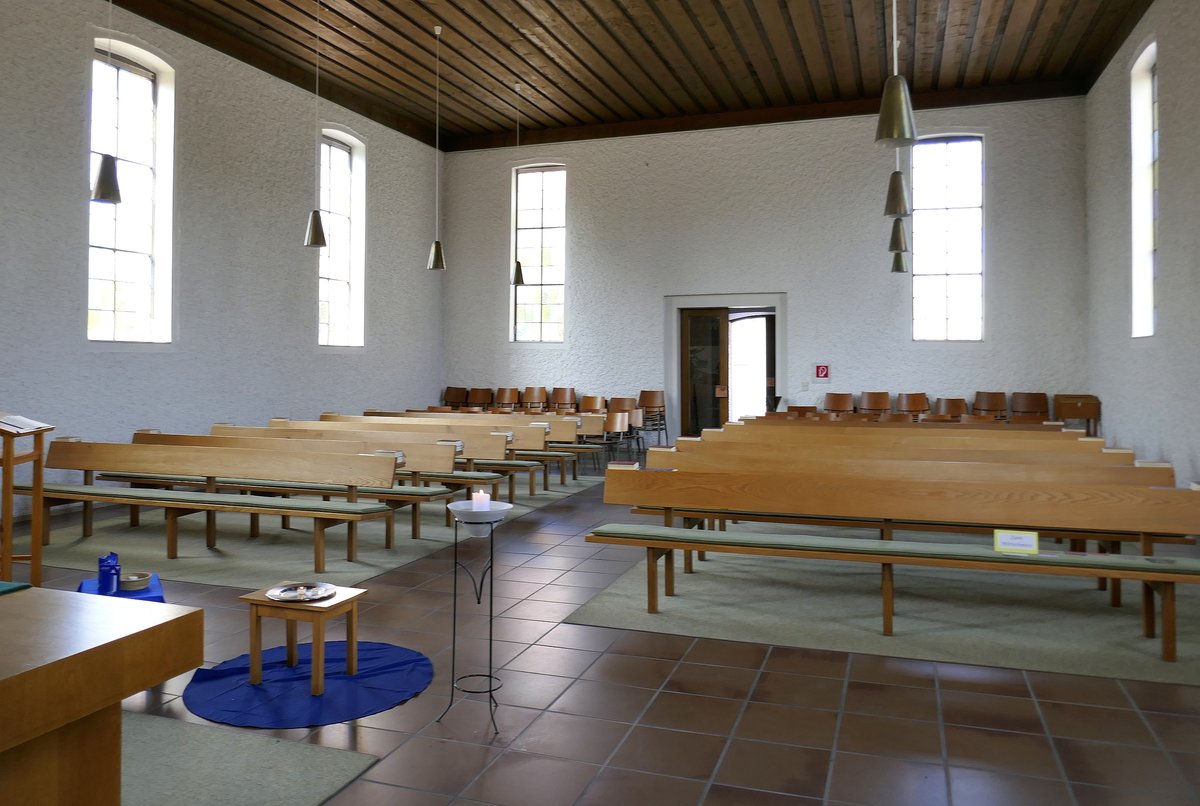 Wittenweier, Blick vom Altar in den Kirchenraum in der evangelischen Dorfkirche, Sept. 2020