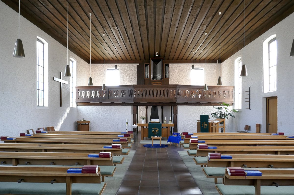 Wittenweier, Blick zum Altar und zur Orgel in der evangelischen Dorfkirche, Sept.2020