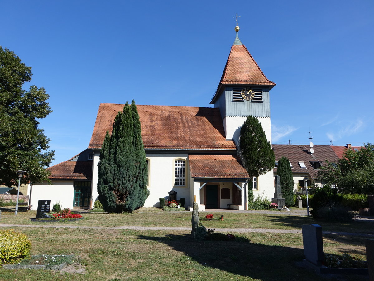 Wolfartsweier, evangelische St. Jakob Kirche, erbaut im 13. Jahrhundert, 1744 Erweiterung nach Westen (12.08.2017)