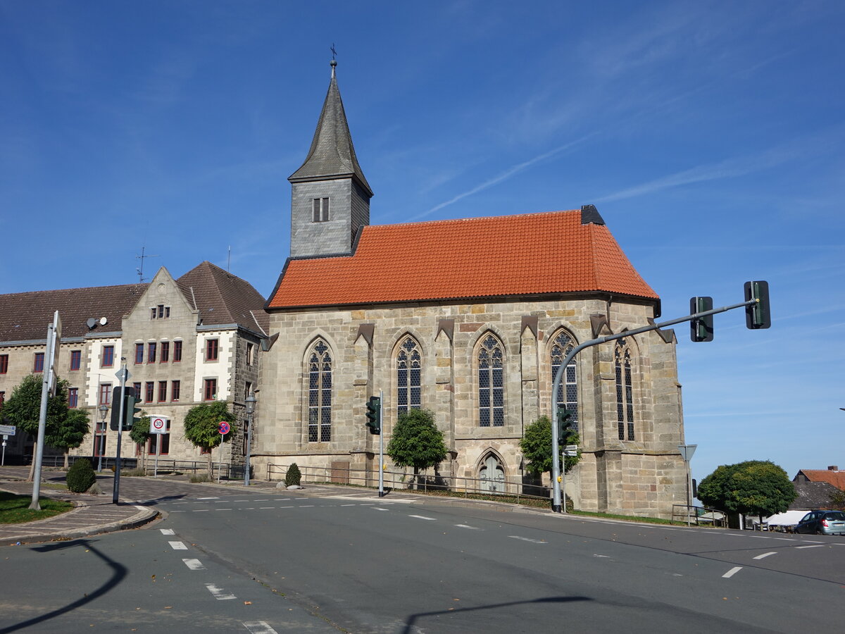 Wolfhagen, Hospitalkirche in der Kurfrstenstrae, erbaut im 14. Jahrhundert (09.10.2022)