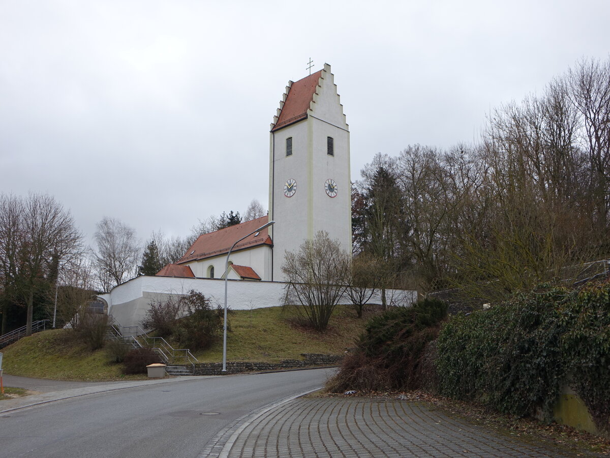 Wolkering, Pfarrkirche Maria Himmelfahrt, Saalbau mit eingezogenem Chor und westlichem Fassadenturm, erbaut 1746 (28.02.2017)