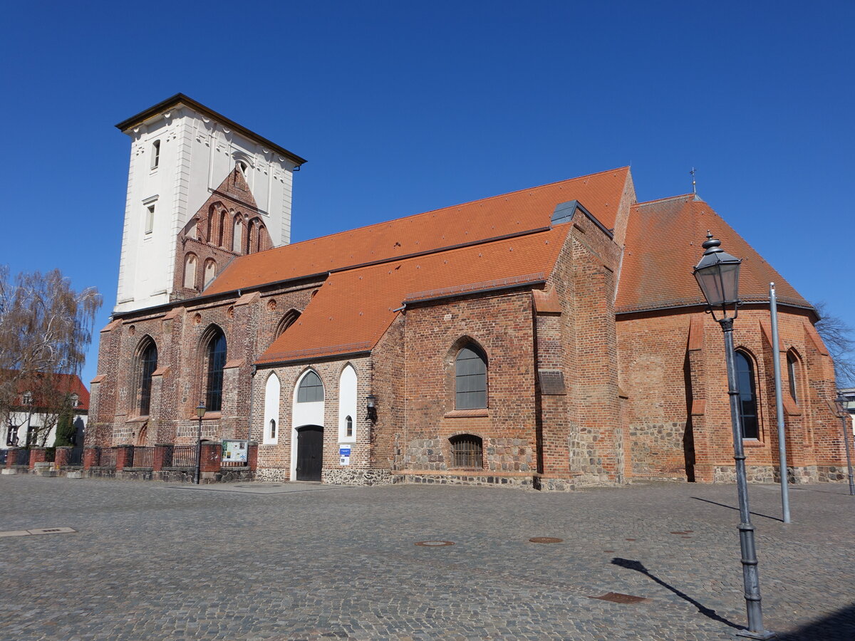 Wriezen, evangelische St. Marien Kirche, sp�tgotische Backsteinkirche, erbaut im 15. Jahrhundert, S�dschiff 1951 wieder aufgebaut (08.04.2026)