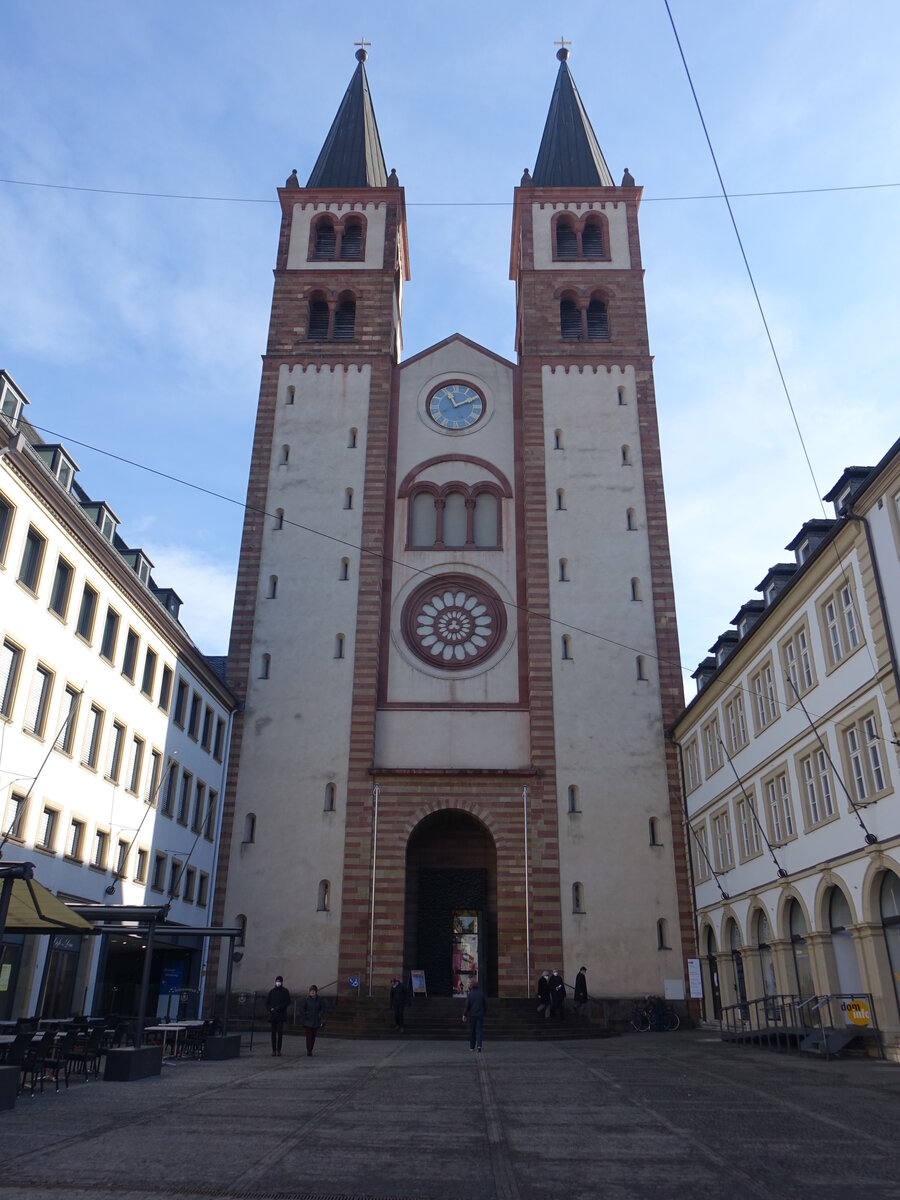 Wrzburg, Dom St. Kilian, erbaut ab 1040 durch Bischof Bruno, viertgrte romanische Basilika Deutschlands, barocke Neugestaltung des Dominneren ab 1627 (21.02.2021)