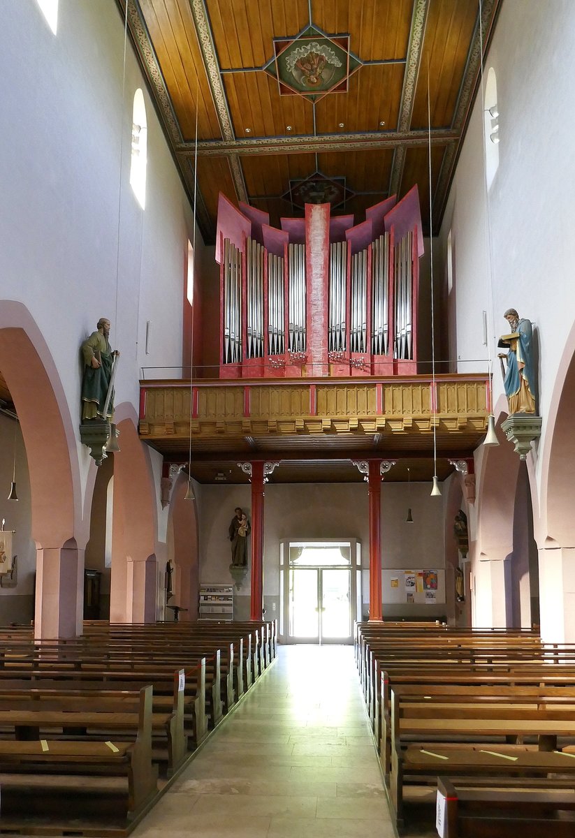 Zell-Weierbach, Blick zur Orgelempore mit der Orgel von Claudius Winterhalter in der Weingartenkirche, Juni 2020