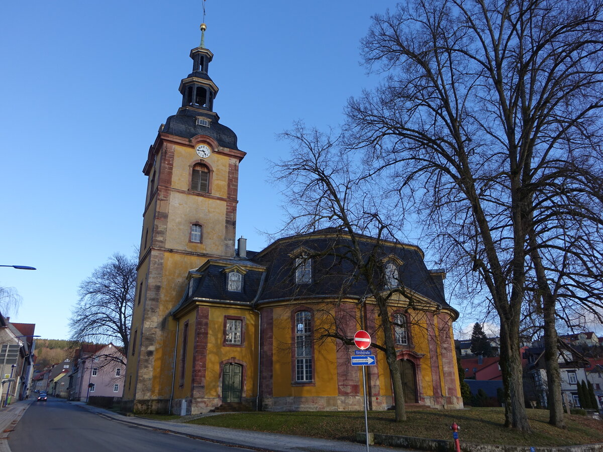 Zella-Mehlis, Ev. Stadtkirche St. Blasii, erbaut von 1768 bis 1774 durch den Architekten Johann David Weidner (26.02.2022)