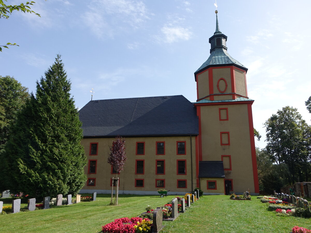 Zethau, evangelische St. Elisabeth Kirche, erbaut von 1728 bis 1736 (18.09.2023)