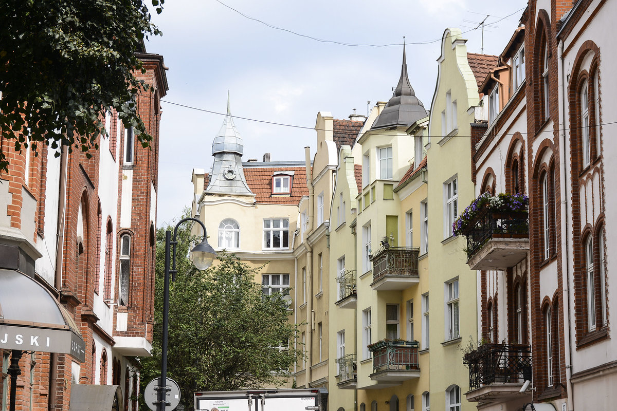 Zoppot / Sopot. Blick in die Jana Jerzego Hafnnera (bis 1945: Wilhelmstrae) von Monte Cassino (bis 1945: See Strae). Aufnahme: 16. August 2019.