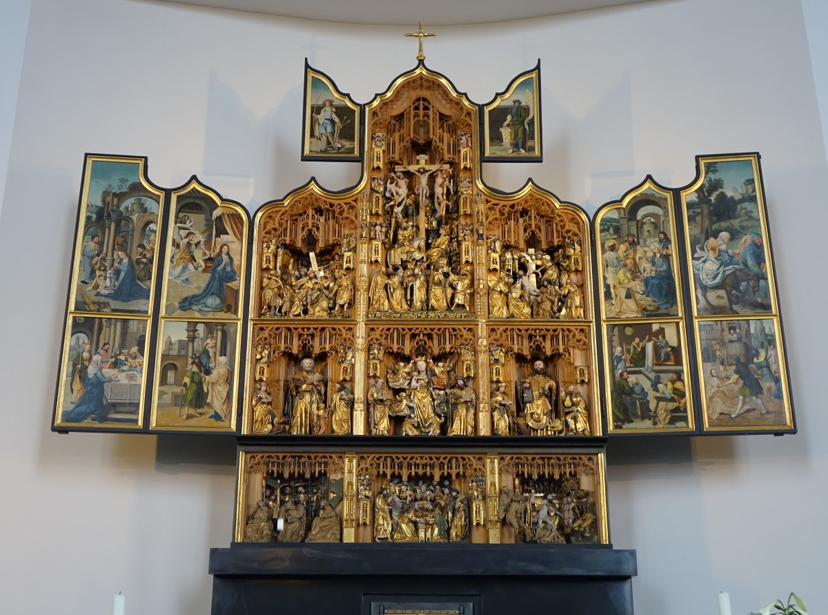 Zlpich, Flandrischer Schnitzaltar um 1500 in der Pfarrkirche St. Peter (03.05.2015)