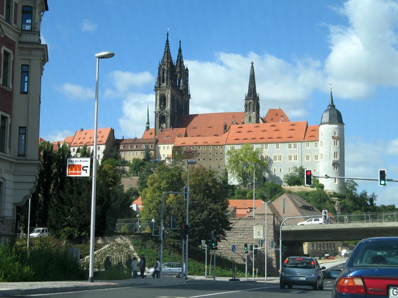 Albrechtsburg und der Dom zu Meien aus Sicht des Autofahrers auf der B6, 15.09.07