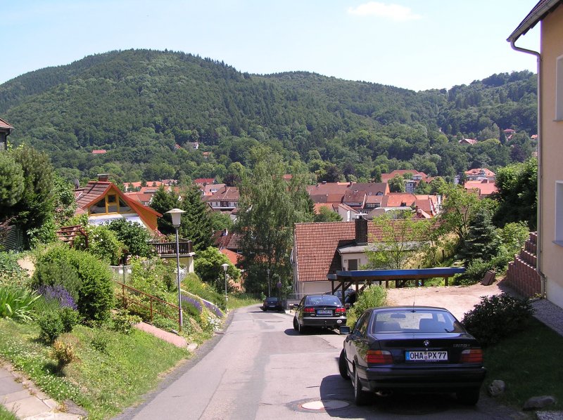 Bad Lauterberg im Harz (Landkreis Osterode), Strae  Weinberg . 21% Geflle und ein schner Blick auf die Berge :) 