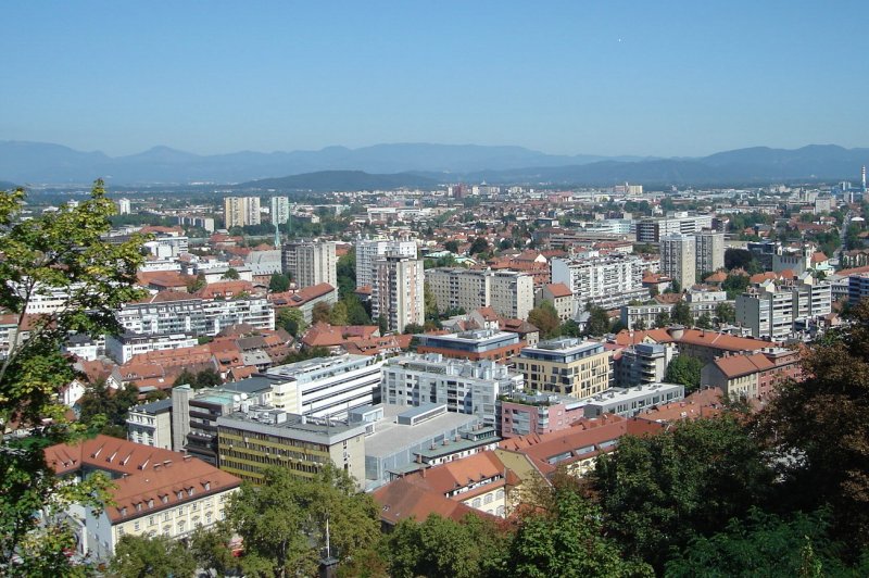 Blick auf die Hauptstadt Sloweniens Ljubljana von der Burg aus 1.9.09