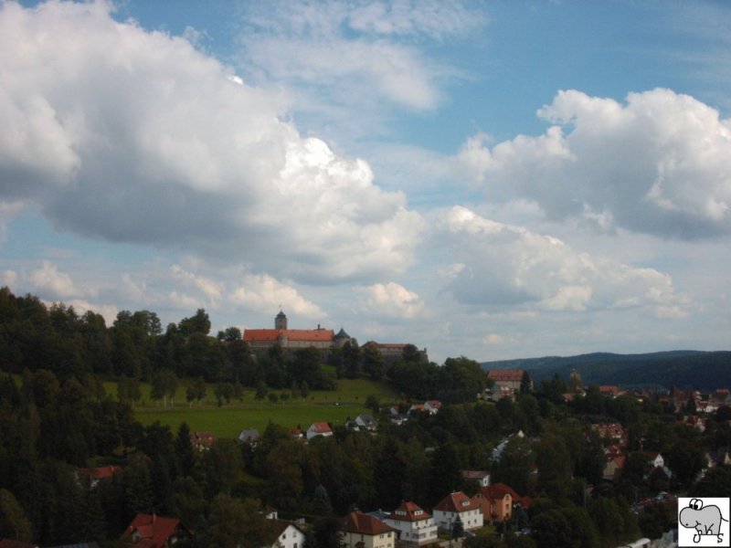 Blick auf Kronach mit der Festung Rosenberg. Die Aufnahme entstand am 19. August 2007 vom Riesenrad des Freischieens aus.