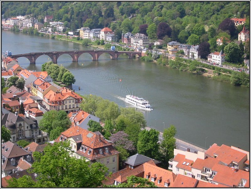 Blick auf den Neckar vom Schlo aus. Oben links ist gut die Alte Brcke zu erkennen. (11.05.2006)