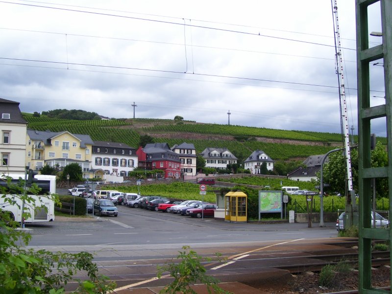 Blick auf die Seilbahn in Rdesheim. Sie fhrt hinauf zum Niederwalddenkmal direkt ber die Weinberge hinweg; 24.07.2007