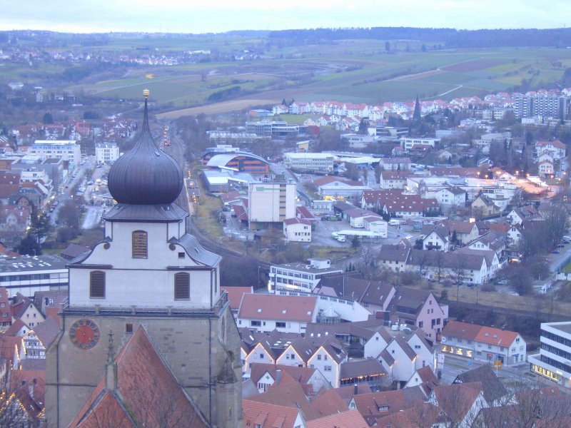 Blick von der Burgruine auf Herrenberg und das Gu Richtung Haslach.