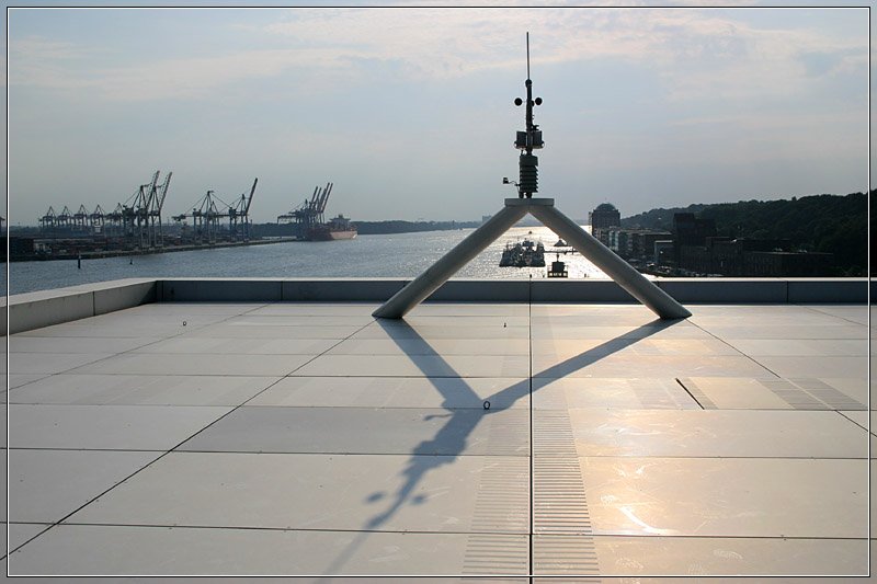 Blick vom Dach des Dockland-Brohaus auf die Elbe und den Containerhafen. 15.7.2007 (Matthias)