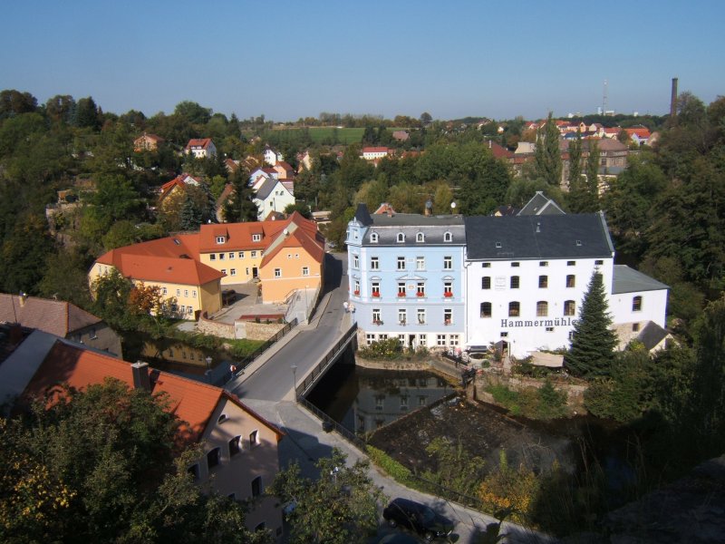 Blick vom Nicolaifriedhof in Bautzen auf die Hammermhle an der Spree im September 2007