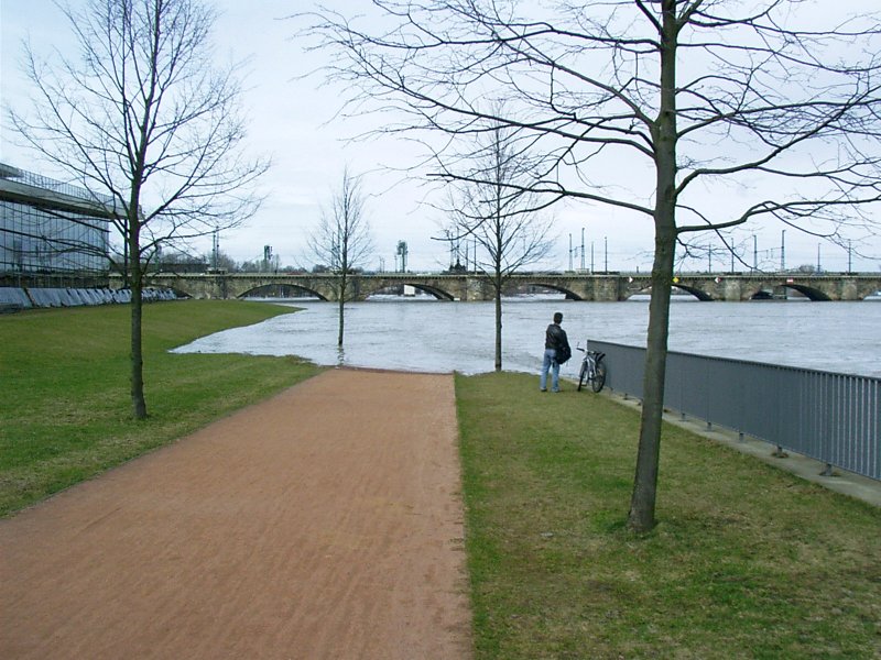 Blick Richtung Marienbrcke beim Hochwasser 2006.