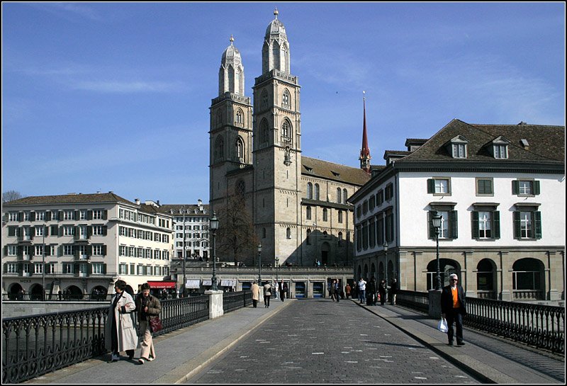 Blick ber die Mnsterbrcke zum Grossmnster. 15.03.2008 (Matthias)