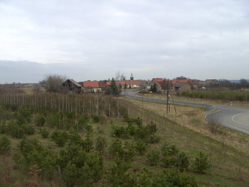 Blick von Vattenfall Aussichtspunkt Grieen Sd auf Grieen, Gemeinde Jnschwalde, Ortsteil Grieen (Niederlausitz), 