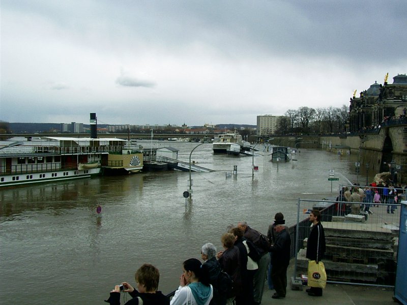 Das Dresdener Terrasenufer beim Frjahrshochwasser 2006. 