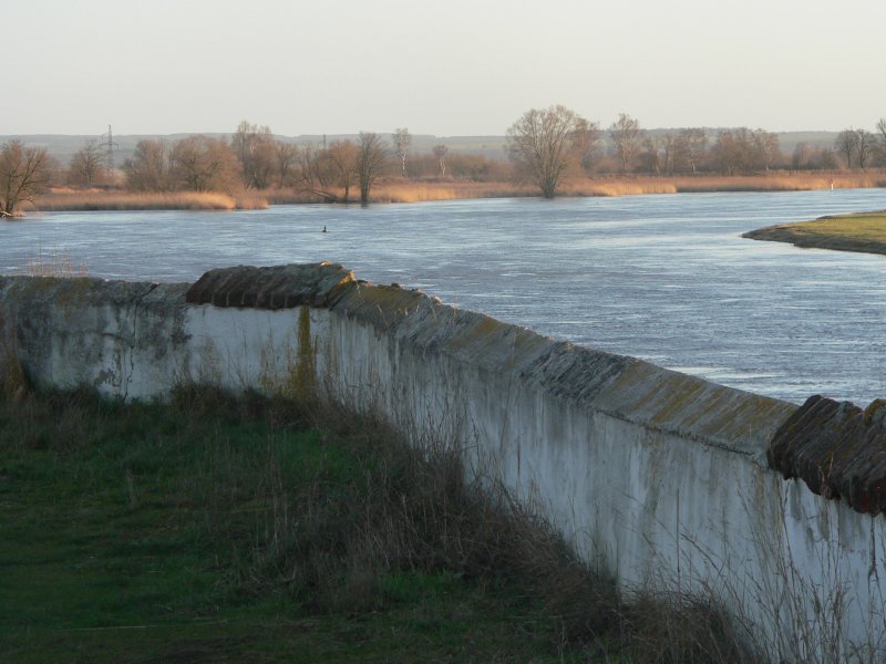 Die ehemalige Altstadt lag auf einer Insel, die wiederum als Festung angelegt war. Hier sieht man die Festungsmauern, im Hintergrund die Oder. 2.2.2007