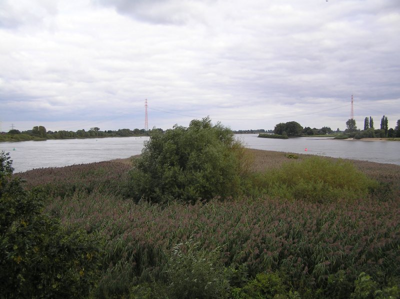 Die Elbteilung im Hamburger Stadtteil Moorwerder, wo sich die Elbe in die  Norderelbe  und  Sderelbe  teilt. Fotografiert vom alten Hamburger Leuchtfeuer im Herbst 2008