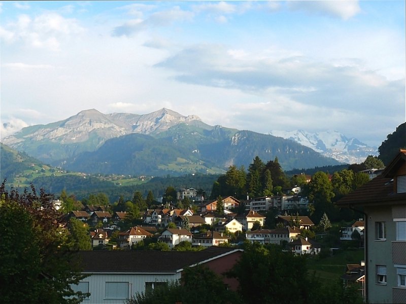 Die Stadt Spiez vor der Kulisse der Berge fotografiert am 28.07.08. (Hans)