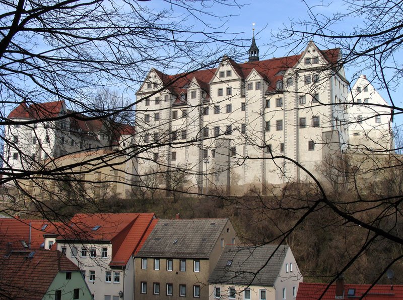 Ein Blick auf Schlo Nossen, wie man ihn nur whrend der laubfreien Jahreszeit haben kann; 23.02.2008
