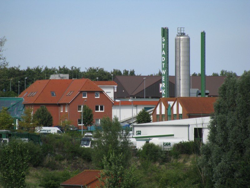 Grevesmhlen, Gewerbegebiet Langer Steinschlag mit Stadtwerke, 05.09.2008