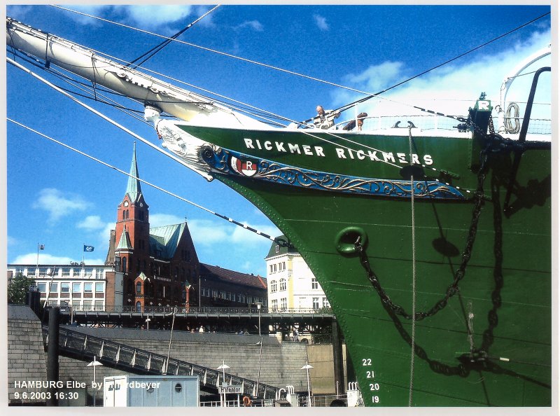 Hansestadt Hamburg, St. Pauli Landungsbrcken , Bug der Rickmer Rickmers, Aufnahme vom  9. 6. 2003