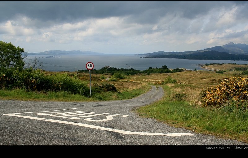 Himmelfahrtskommando - Wer versuchen wrde diese Seitenstrae (der N71 - Ballylickey Richtung Glengariff) tatschlich mit 80 km/h zu befahren (Gegenverkehr incl.), drfte wahrscheinlich bereits in der 2. Kurve eine gute Chance haben, im Himmel zu landen. 