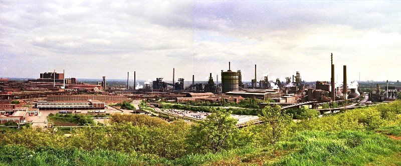 Hochofenwerk Hamborn/Bruckhausen - Blick vom Alsumer Berg (7. Mai 1989)