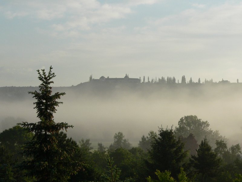 Laucha an der Unstrut - Blick zum Fliegerhorst im Morgennebel - Foto vom 20.05.2009 
