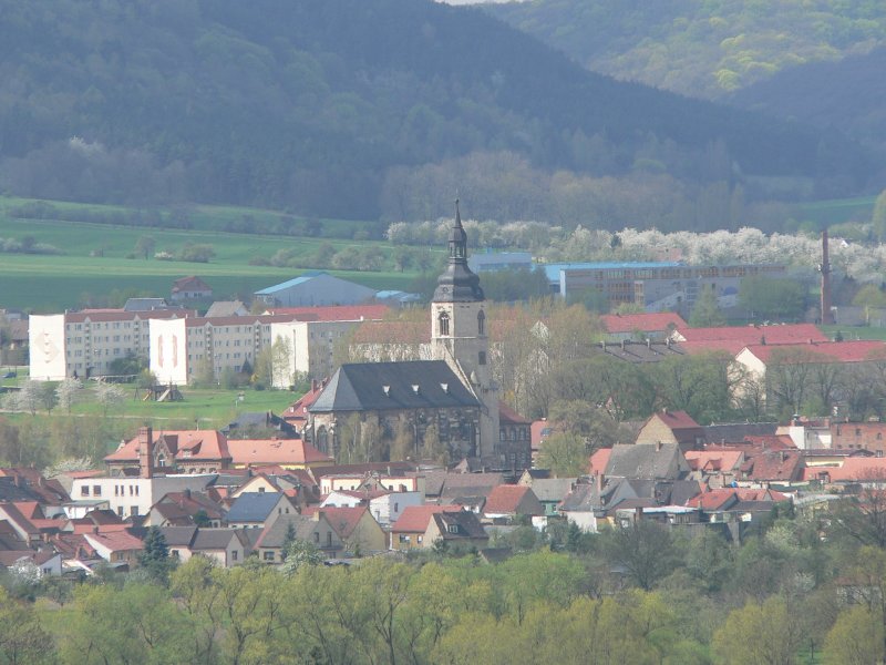 Laucha an der Unstrut - im Frhling - Blick vom Weg in die Weinberge neben Schneiders Grundstck - Aufnahme vom 30.04.2006