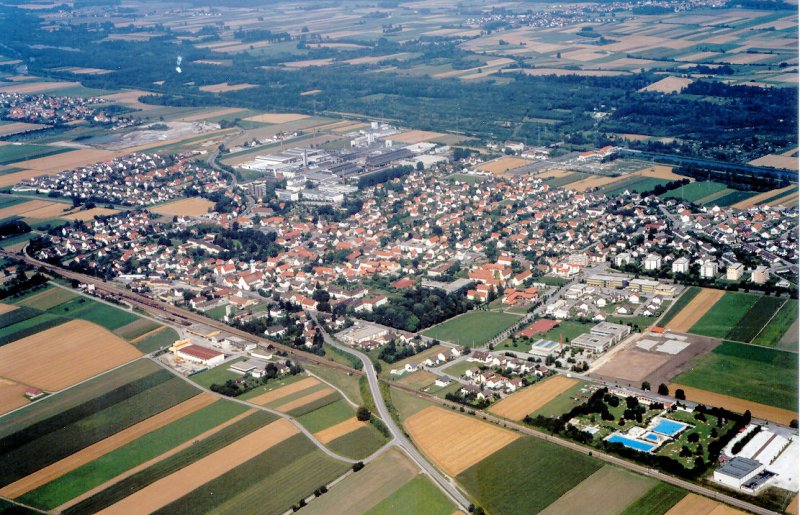 Luftaufnahme von Meitingen bei Augsburg vom 11.08.1986